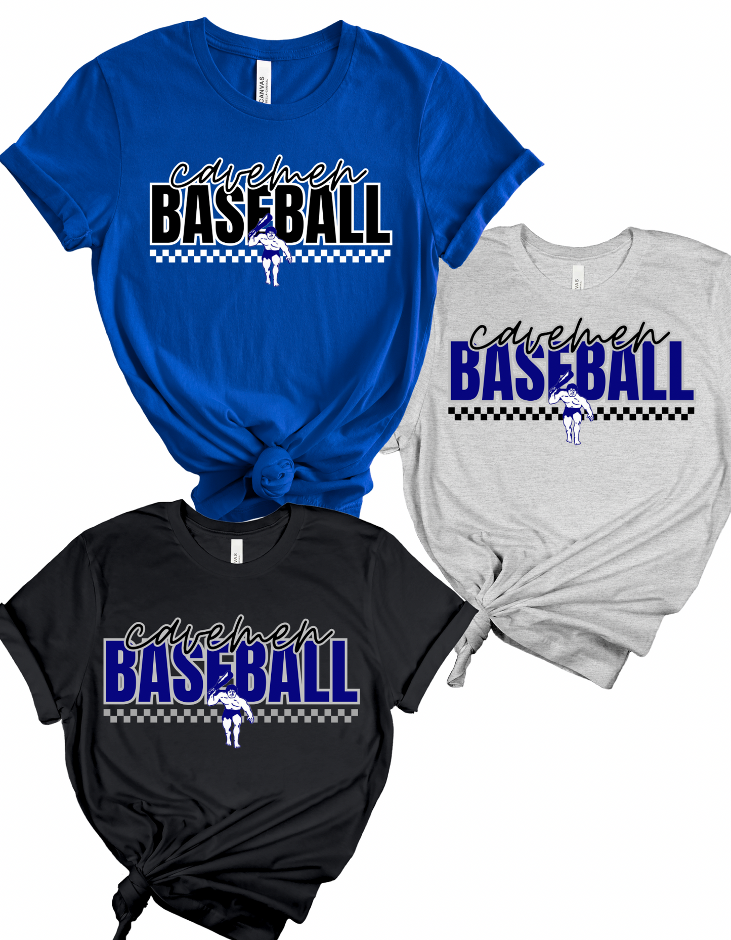 CHECKERED CAVEMEN BASEBALL T-SHIRT