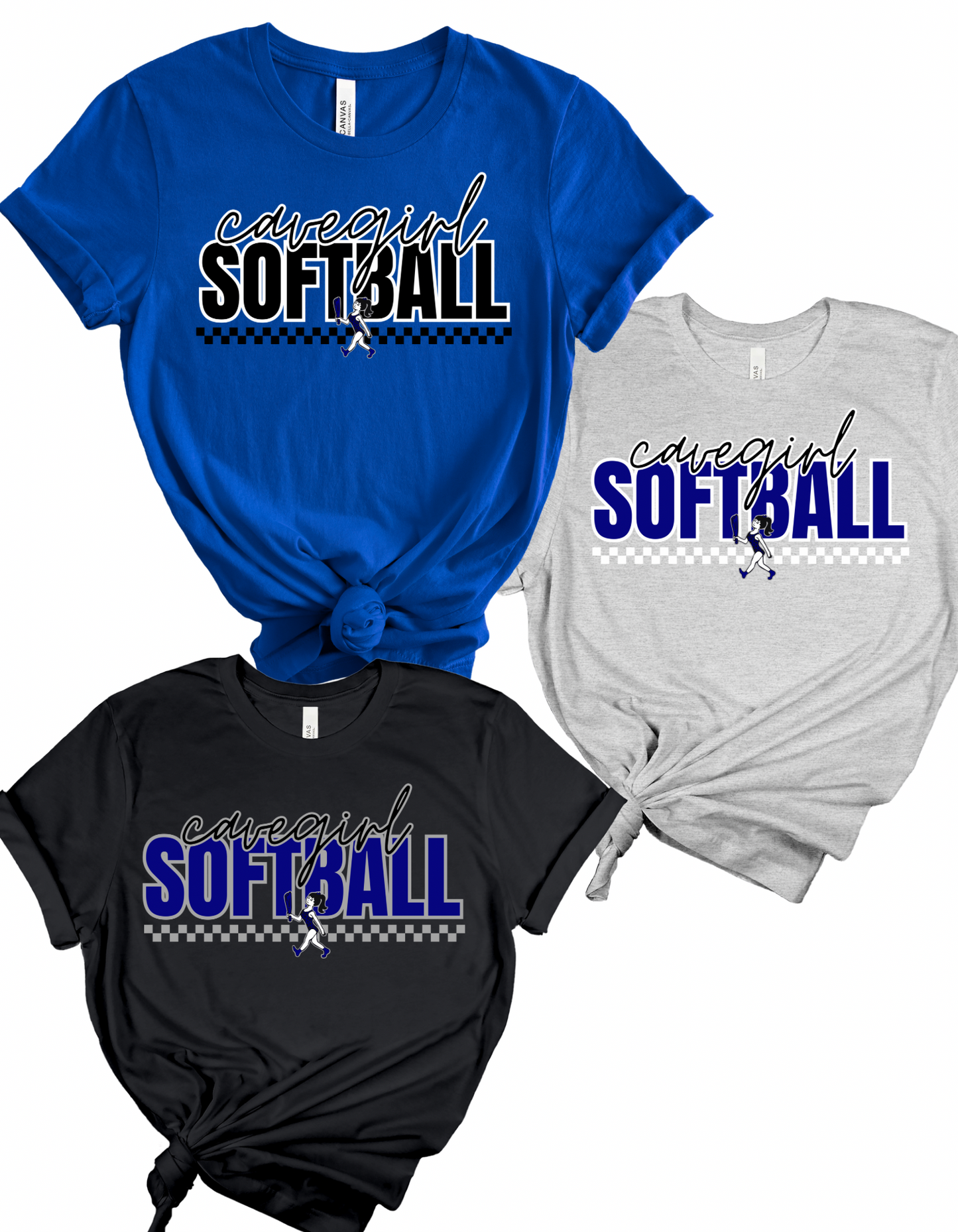 CHECKERED CAVEGIRL SOFTBALL T SHIRT