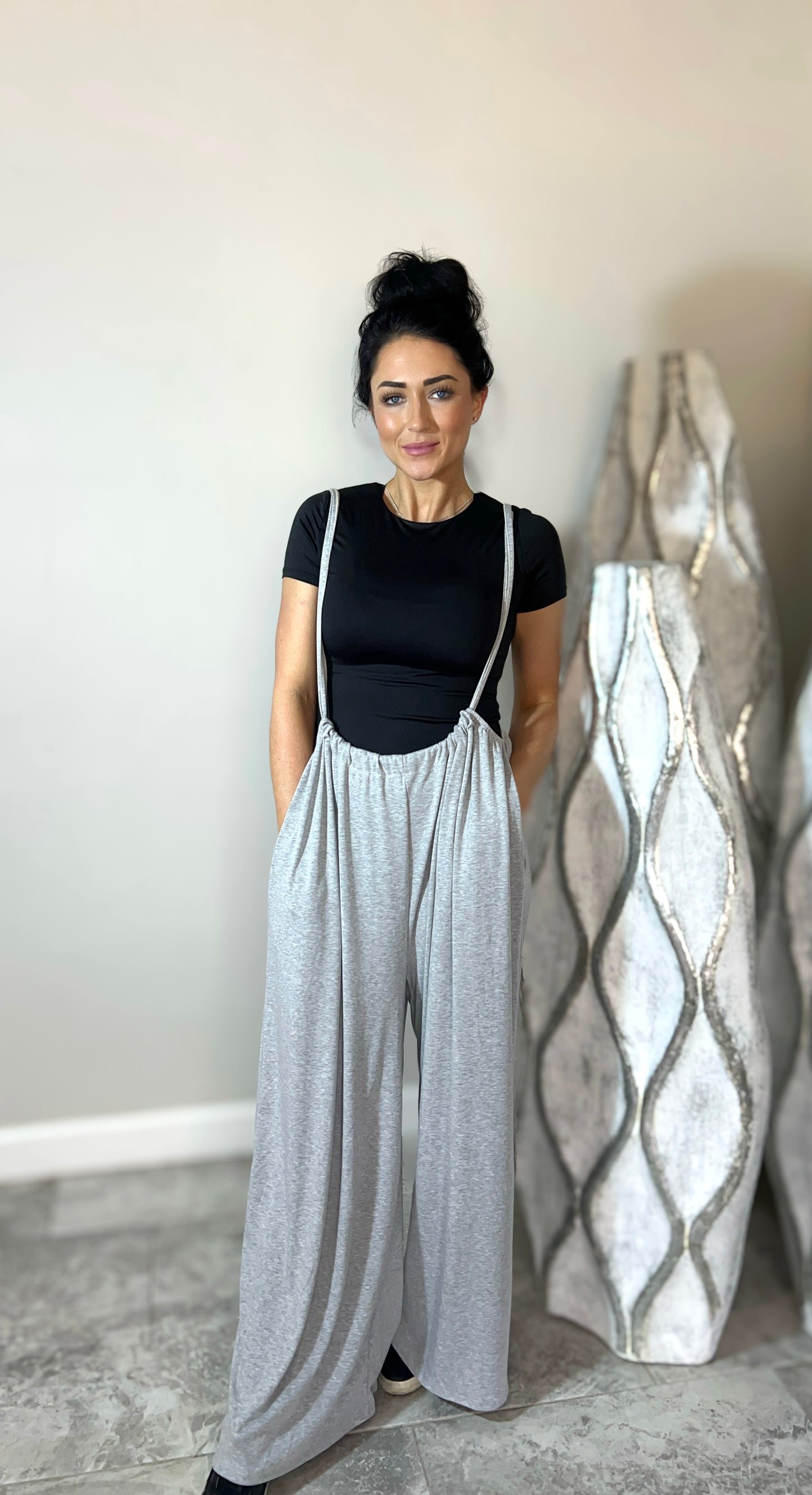 Light grey wide leg jumpsuit