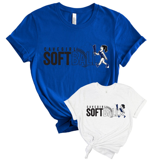 Cavegirl Softball Tee w/mascot