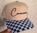 Checkered cursive Cavemen hat