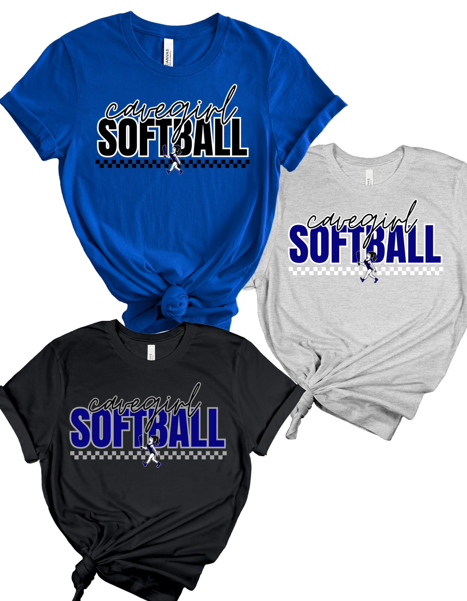 CHECKERED CAVEGIRL SOFTBALL T SHIRT