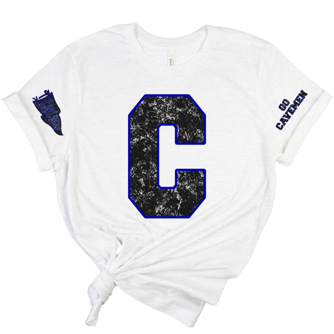 Big C- Sleeve Go Cavemen/Flag Cavemen